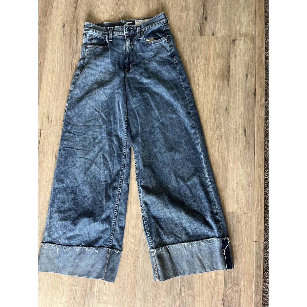 Rag & Bone Sofie High Rise Wide Leg Cuffed Jeans Indigo Blue Wash Size 26